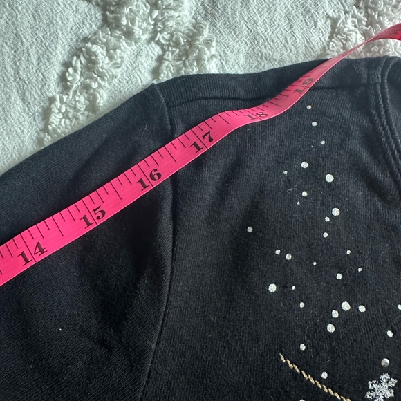 Karen Scott Embroidered Deep Black Holiday Kittens 3/4-Sleeve Top PXL - Picture 5 of 6